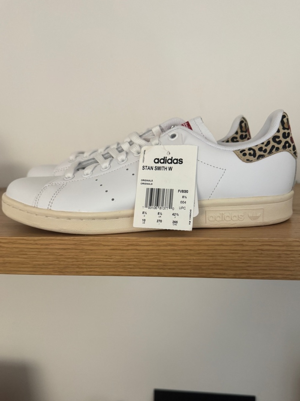 Women’s adidas Stan Smith White Leather Sneaker with Leopard Heel Tab